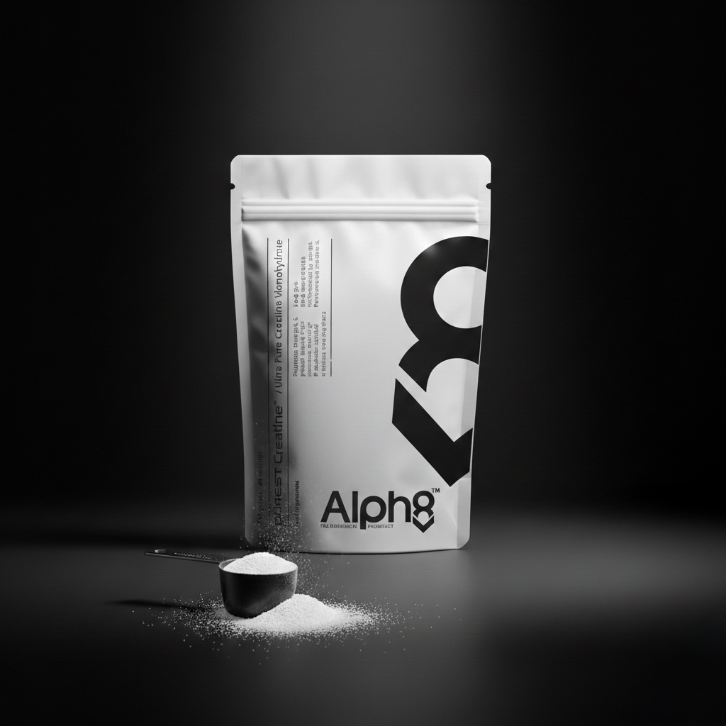 Alph8 Pürest 300g pouch of 99.9% pure pharmaceutical grade creatine monohydrate UK.